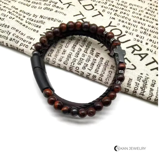 Pulsera de cuero con piedras Ojo de tigre