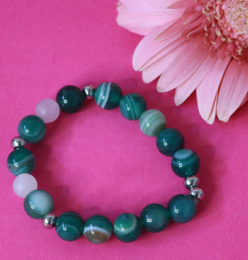 Pulsera con ágata verde y cuarzo rosa